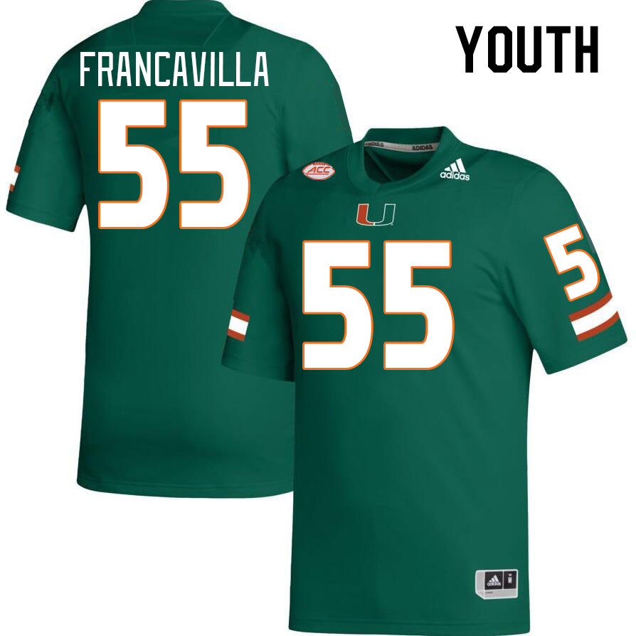 Youth #55 Nino Francavilla Miami Hurricanes College Football Jerseys Stitched-Green